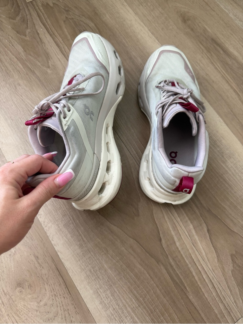 Women's Athletic Sneakers in White with Pink Accents